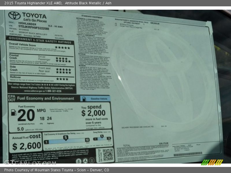 Attitude Black Metallic / Ash 2015 Toyota Highlander XLE AWD