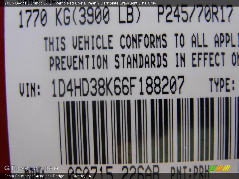 Inferno Red Crystal Pearl / Dark Slate Gray/Light Slate Gray 2006 Dodge Durango SXT