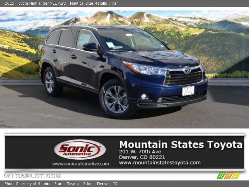 Nautical Blue Metallic / Ash 2015 Toyota Highlander XLE AWD