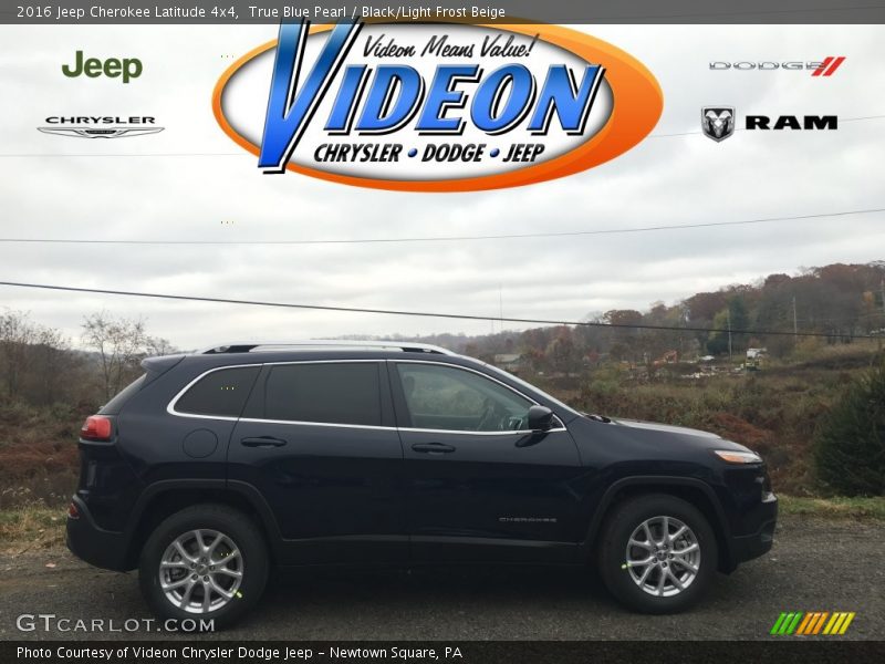 True Blue Pearl / Black/Light Frost Beige 2016 Jeep Cherokee Latitude 4x4