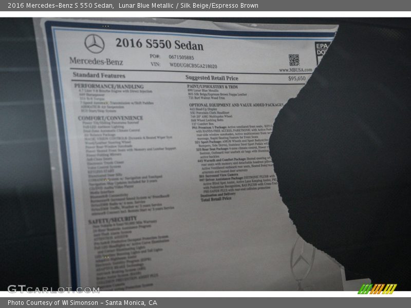 Lunar Blue Metallic / Silk Beige/Espresso Brown 2016 Mercedes-Benz S 550 Sedan