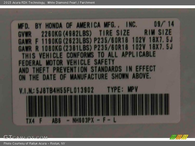 White Diamond Pearl / Parchment 2015 Acura RDX Technology