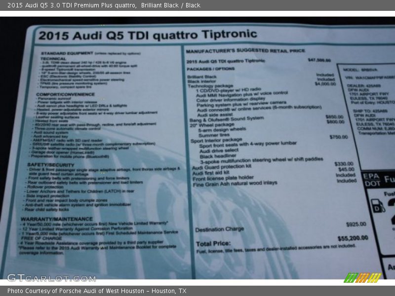 Brilliant Black / Black 2015 Audi Q5 3.0 TDI Premium Plus quattro