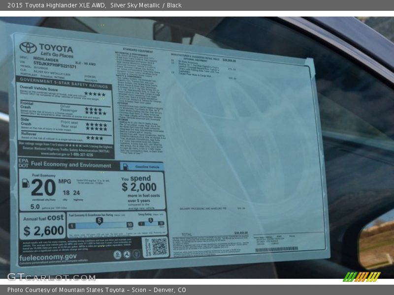 Silver Sky Metallic / Black 2015 Toyota Highlander XLE AWD