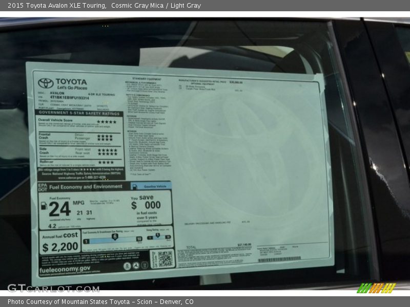 Cosmic Gray Mica / Light Gray 2015 Toyota Avalon XLE Touring