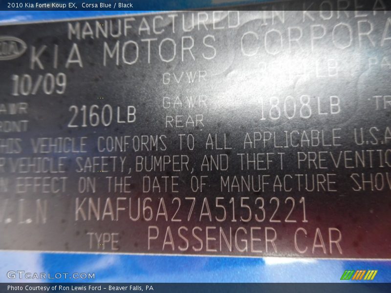 Corsa Blue / Black 2010 Kia Forte Koup EX