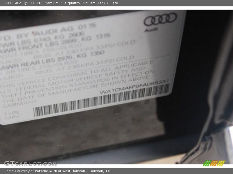 Brilliant Black / Black 2015 Audi Q5 3.0 TDI Premium Plus quattro