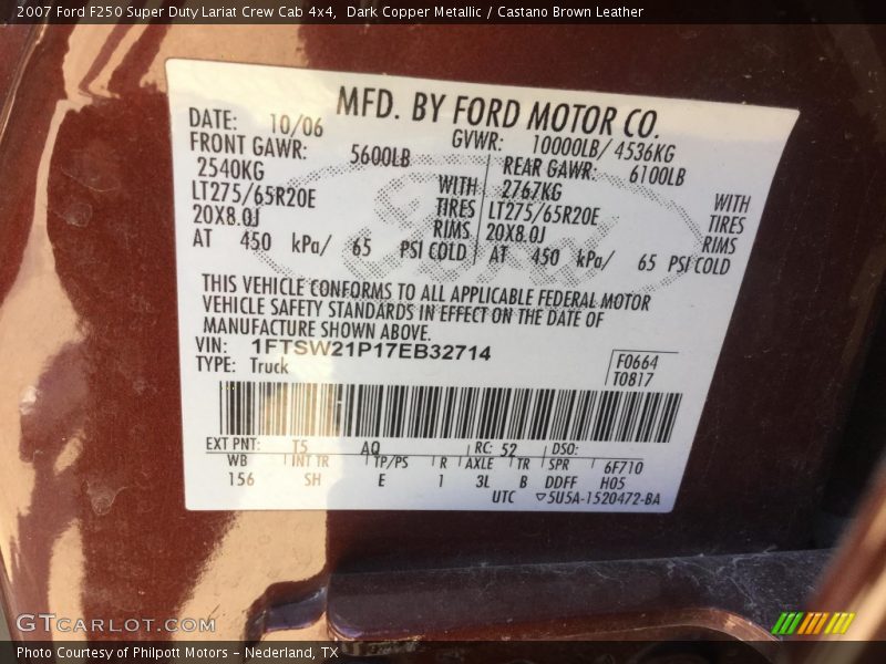 Dark Copper Metallic / Castano Brown Leather 2007 Ford F250 Super Duty Lariat Crew Cab 4x4