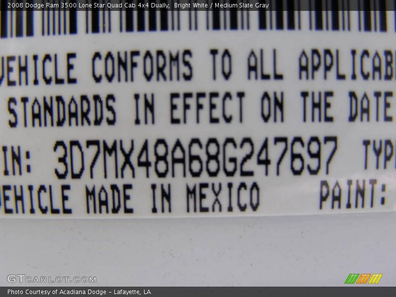 Bright White / Medium Slate Gray 2008 Dodge Ram 3500 Lone Star Quad Cab 4x4 Dually