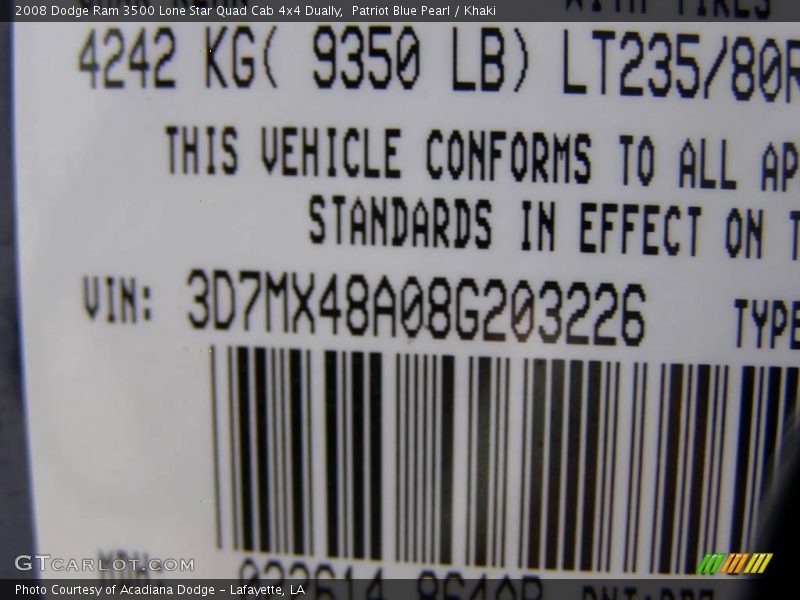 Patriot Blue Pearl / Khaki 2008 Dodge Ram 3500 Lone Star Quad Cab 4x4 Dually