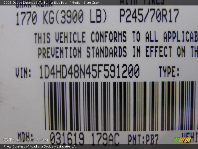 Patriot Blue Pearl / Medium Slate Gray 2005 Dodge Durango SLT