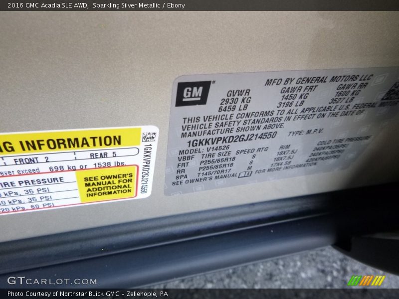 Sparkling Silver Metallic / Ebony 2016 GMC Acadia SLE AWD