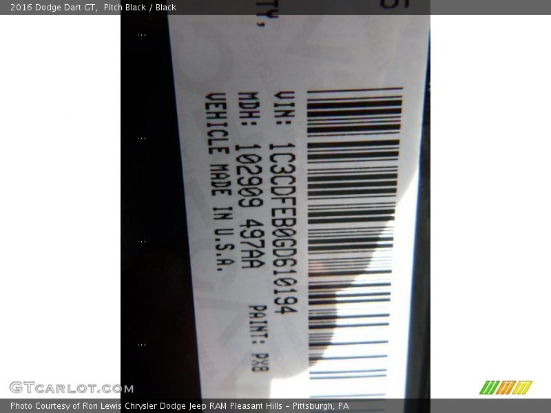 Pitch Black / Black 2016 Dodge Dart GT