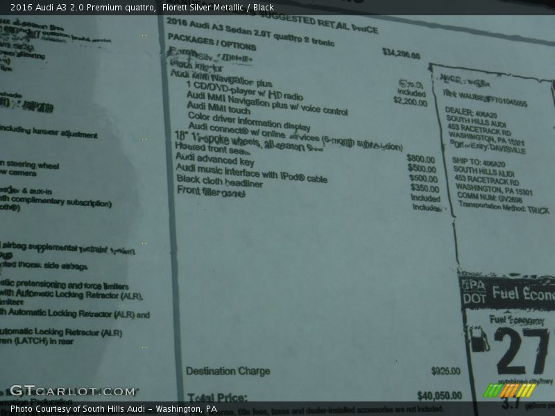 Florett Silver Metallic / Black 2016 Audi A3 2.0 Premium quattro