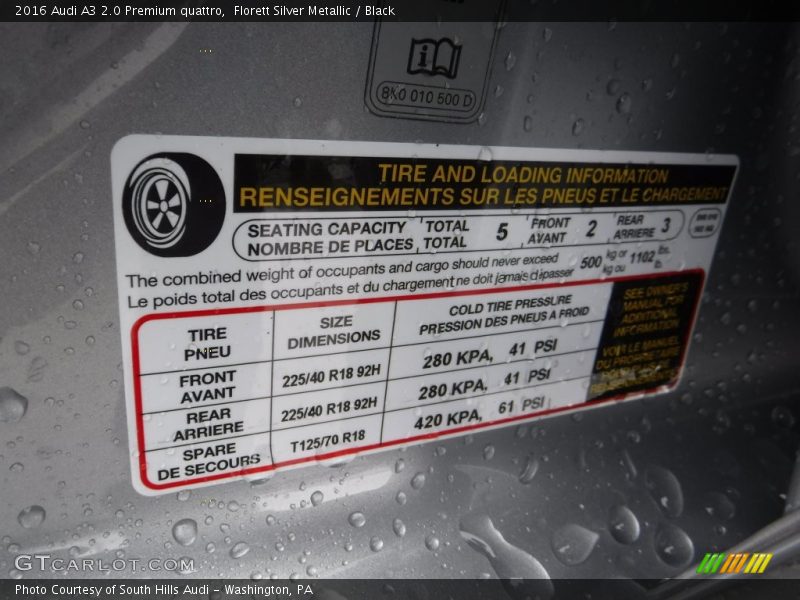 Florett Silver Metallic / Black 2016 Audi A3 2.0 Premium quattro