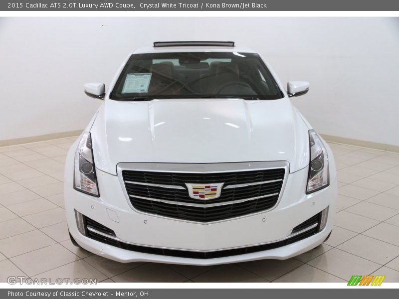 Crystal White Tricoat / Kona Brown/Jet Black 2015 Cadillac ATS 2.0T Luxury AWD Coupe
