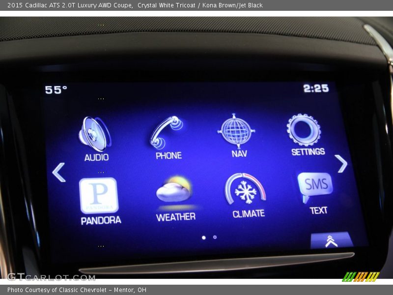 Crystal White Tricoat / Kona Brown/Jet Black 2015 Cadillac ATS 2.0T Luxury AWD Coupe