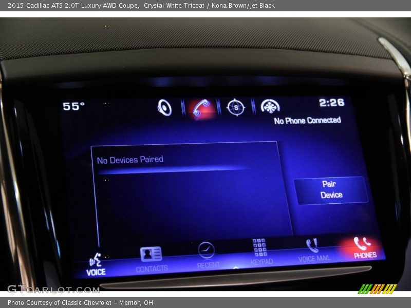 Crystal White Tricoat / Kona Brown/Jet Black 2015 Cadillac ATS 2.0T Luxury AWD Coupe