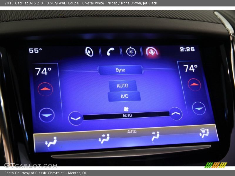 Crystal White Tricoat / Kona Brown/Jet Black 2015 Cadillac ATS 2.0T Luxury AWD Coupe