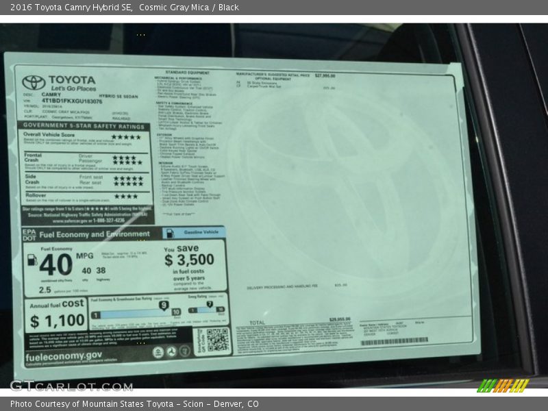 Cosmic Gray Mica / Black 2016 Toyota Camry Hybrid SE