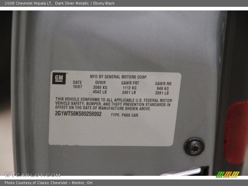 Dark Silver Metallic / Ebony Black 2008 Chevrolet Impala LT