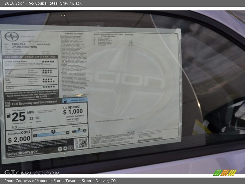 Steel Gray / Black 2016 Scion FR-S Coupe