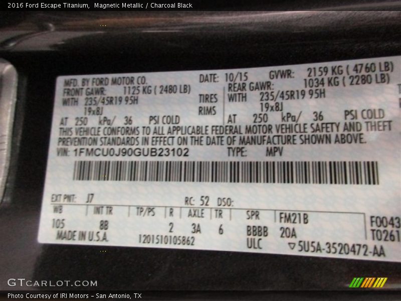 Magnetic Metallic / Charcoal Black 2016 Ford Escape Titanium