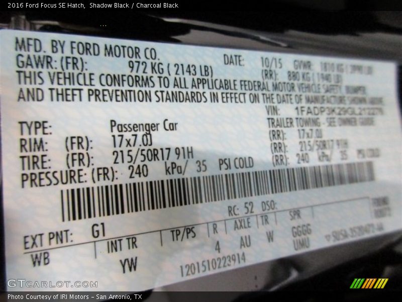 Shadow Black / Charcoal Black 2016 Ford Focus SE Hatch