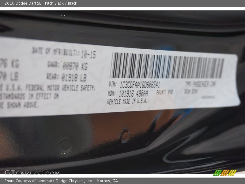 Pitch Black / Black 2016 Dodge Dart SE
