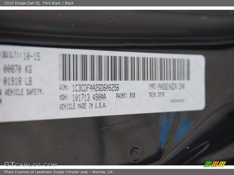 Pitch Black / Black 2016 Dodge Dart SE