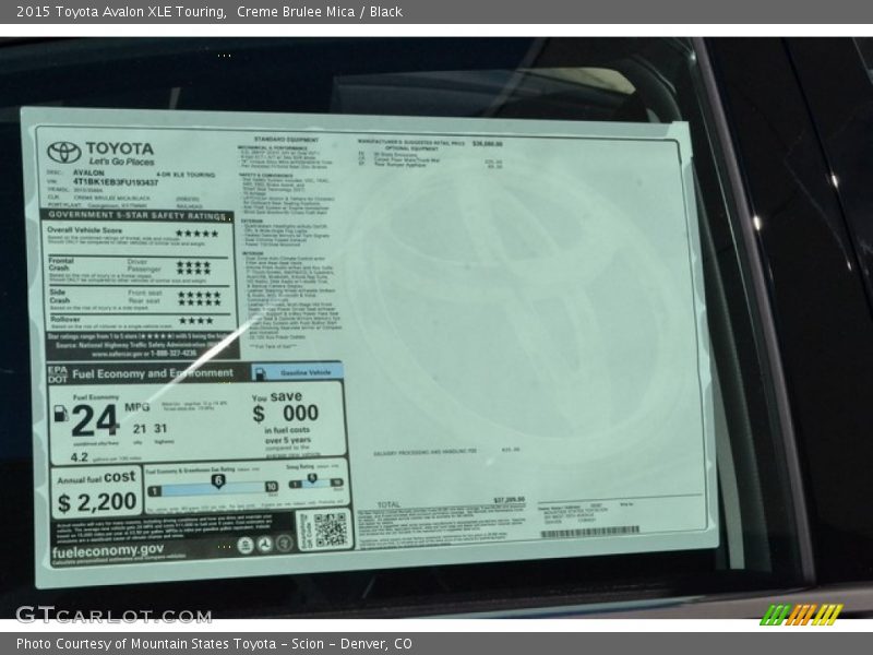 Creme Brulee Mica / Black 2015 Toyota Avalon XLE Touring