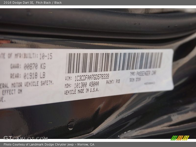 Pitch Black / Black 2016 Dodge Dart SE