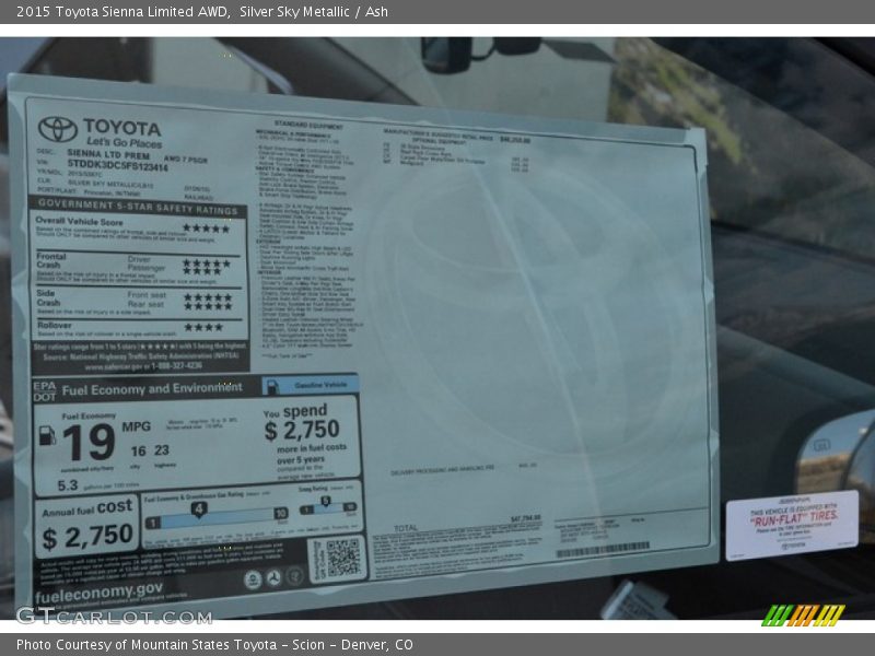 Silver Sky Metallic / Ash 2015 Toyota Sienna Limited AWD