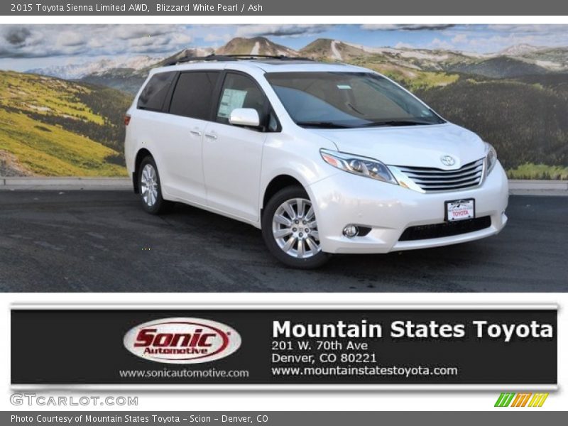 Blizzard White Pearl / Ash 2015 Toyota Sienna Limited AWD