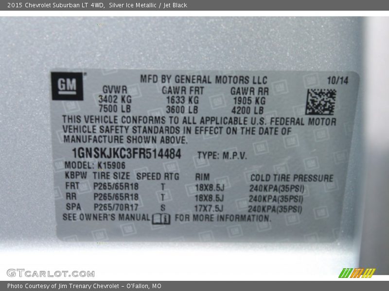 Silver Ice Metallic / Jet Black 2015 Chevrolet Suburban LT 4WD