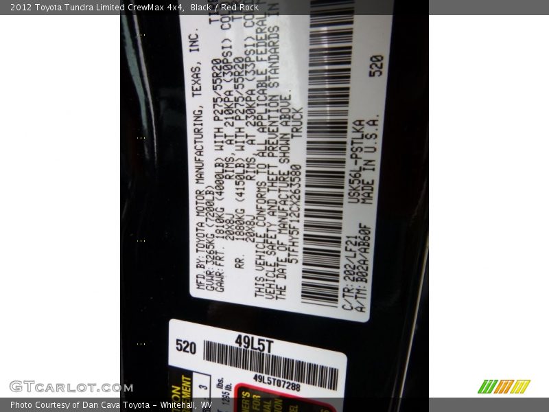 Black / Red Rock 2012 Toyota Tundra Limited CrewMax 4x4