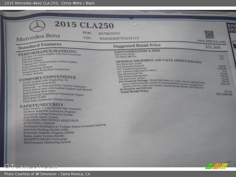 Cirrus White / Black 2015 Mercedes-Benz CLA 250