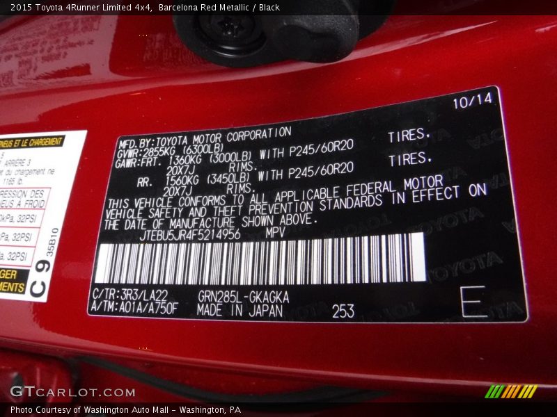 Barcelona Red Metallic / Black 2015 Toyota 4Runner Limited 4x4