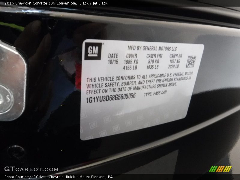 Black / Jet Black 2016 Chevrolet Corvette Z06 Convertible