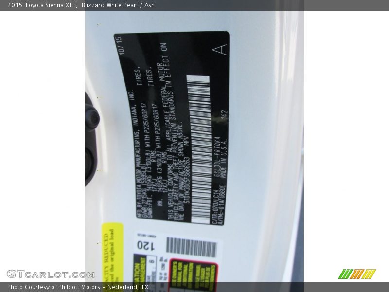Blizzard White Pearl / Ash 2015 Toyota Sienna XLE