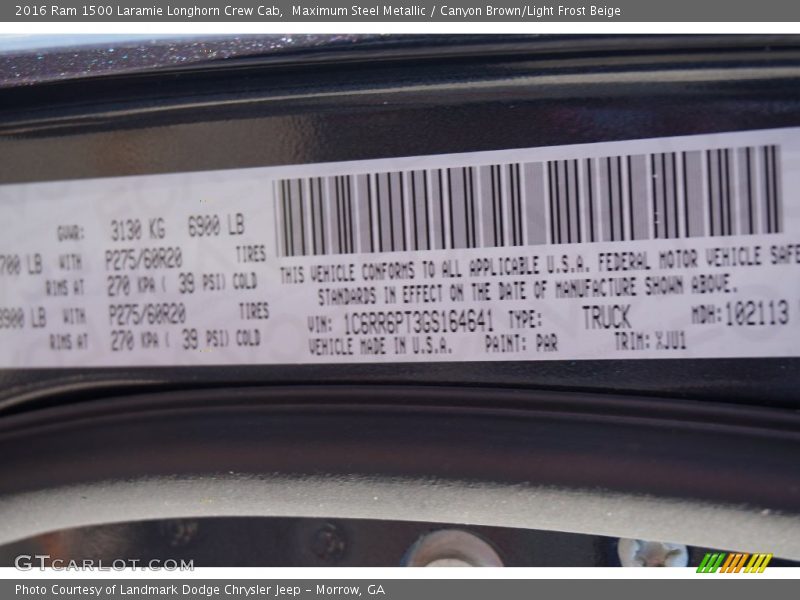 Maximum Steel Metallic / Canyon Brown/Light Frost Beige 2016 Ram 1500 Laramie Longhorn Crew Cab