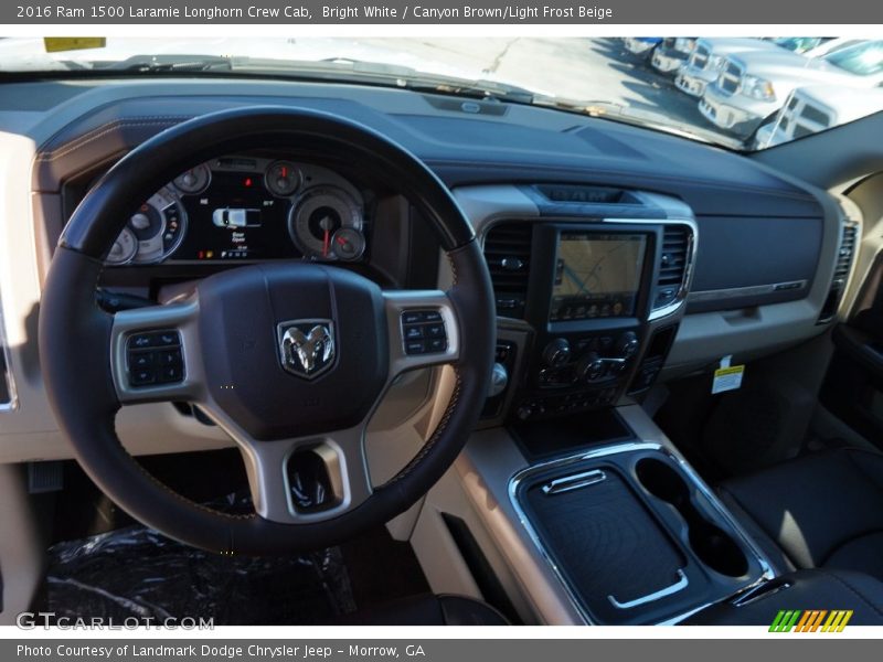 Bright White / Canyon Brown/Light Frost Beige 2016 Ram 1500 Laramie Longhorn Crew Cab