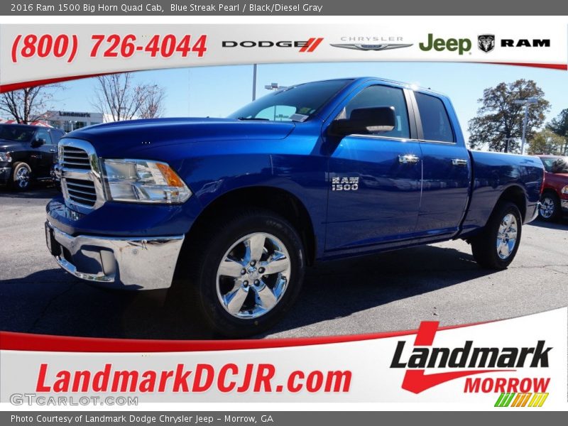Blue Streak Pearl / Black/Diesel Gray 2016 Ram 1500 Big Horn Quad Cab