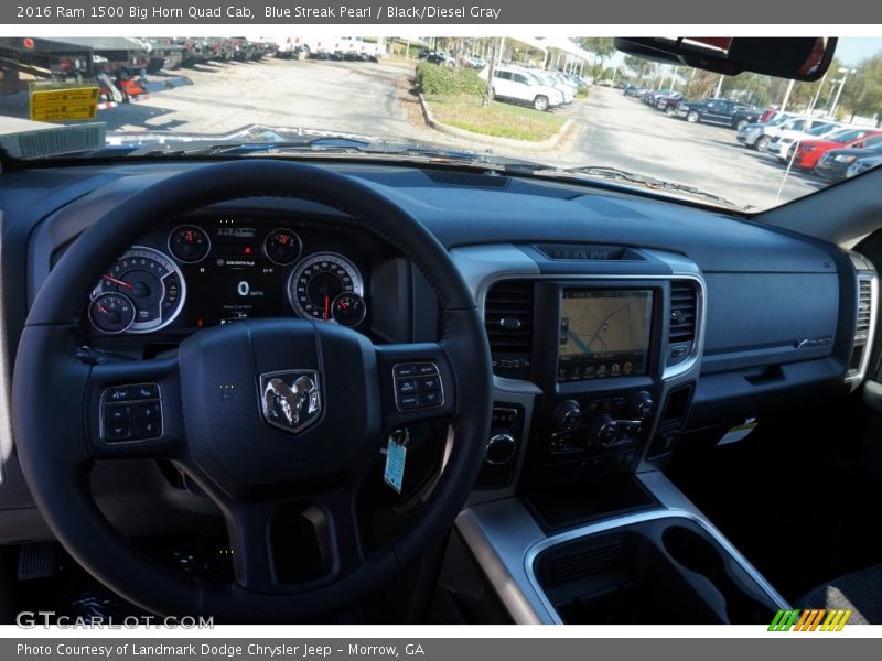 Blue Streak Pearl / Black/Diesel Gray 2016 Ram 1500 Big Horn Quad Cab