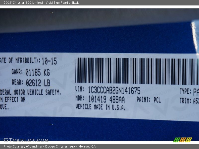 Vivid Blue Pearl / Black 2016 Chrysler 200 Limited