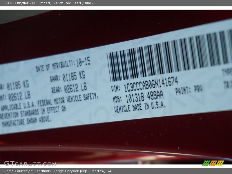 Velvet Red Pearl / Black 2016 Chrysler 200 Limited