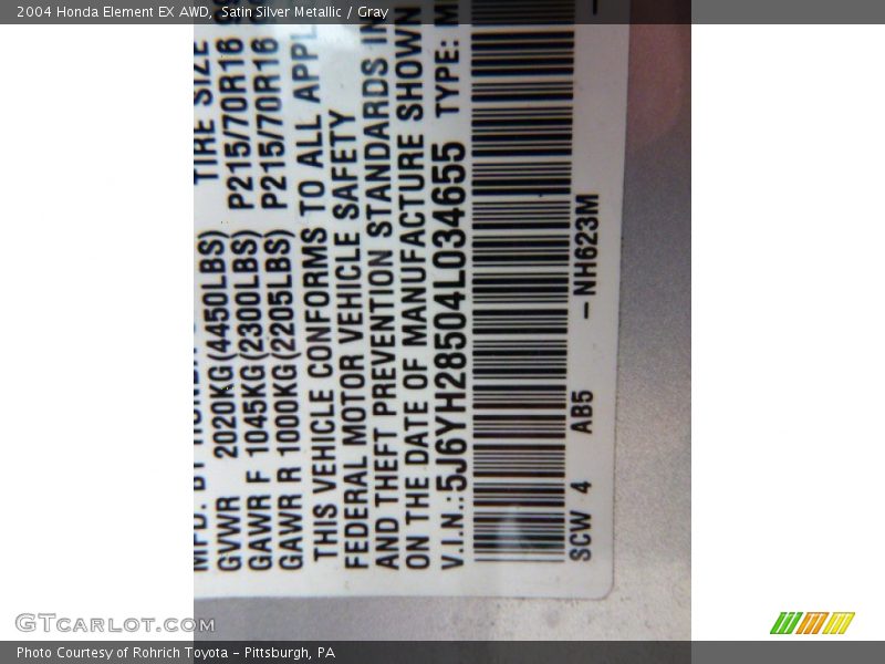 Satin Silver Metallic / Gray 2004 Honda Element EX AWD