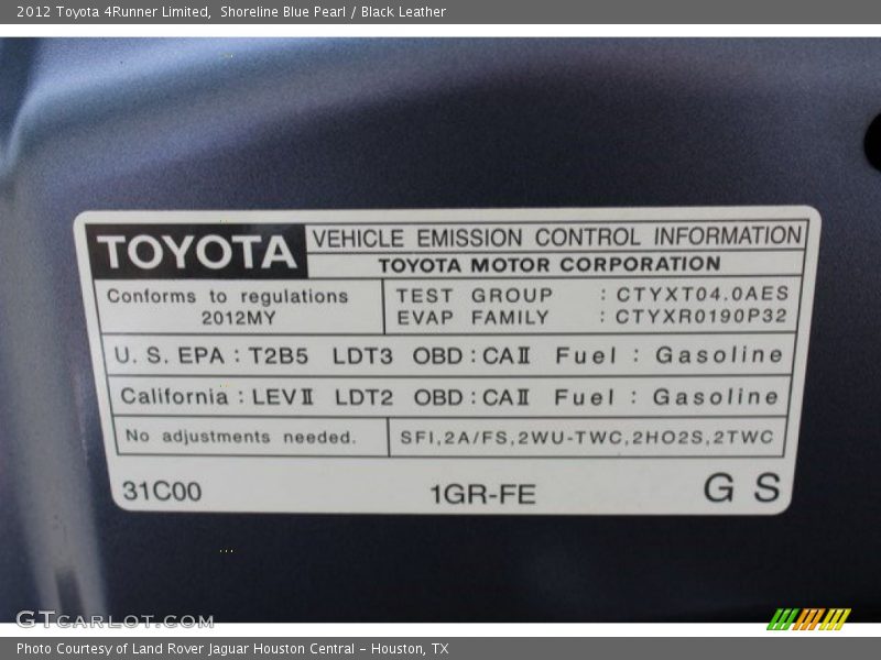 Shoreline Blue Pearl / Black Leather 2012 Toyota 4Runner Limited