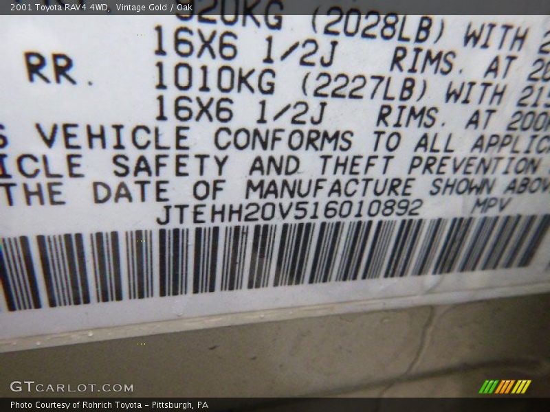 Vintage Gold / Oak 2001 Toyota RAV4 4WD
