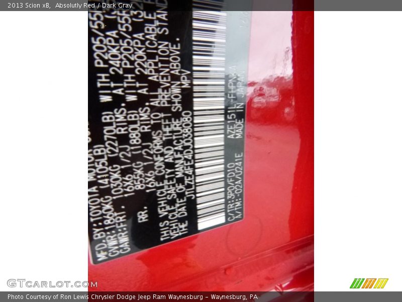 Absolutly Red / Dark Gray 2013 Scion xB